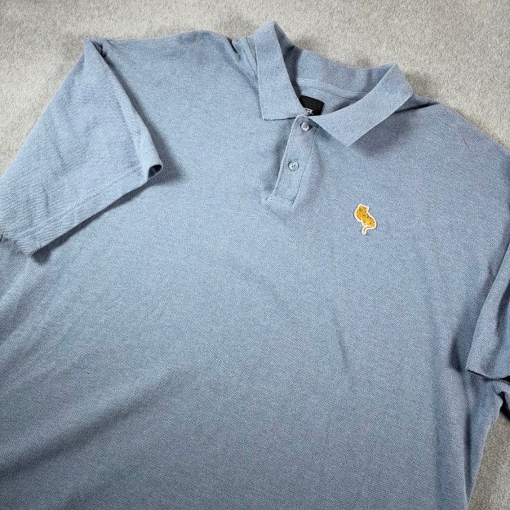 Vans Polo Shirt Mens XL Blue Solid Loose Fit Tiger Patch Short Sleeve Pique